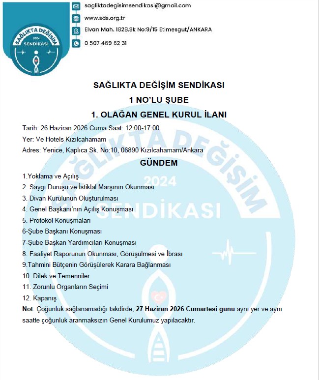 1 No'lu Şube 1. Olağan Genel Kurul İlanı